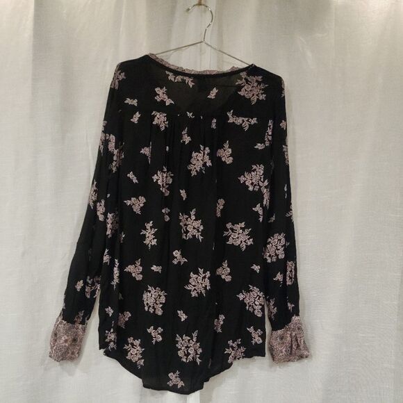 Torrid Black Purple Floral Tie Bust Button Down Blouse - Picture 2 of 9